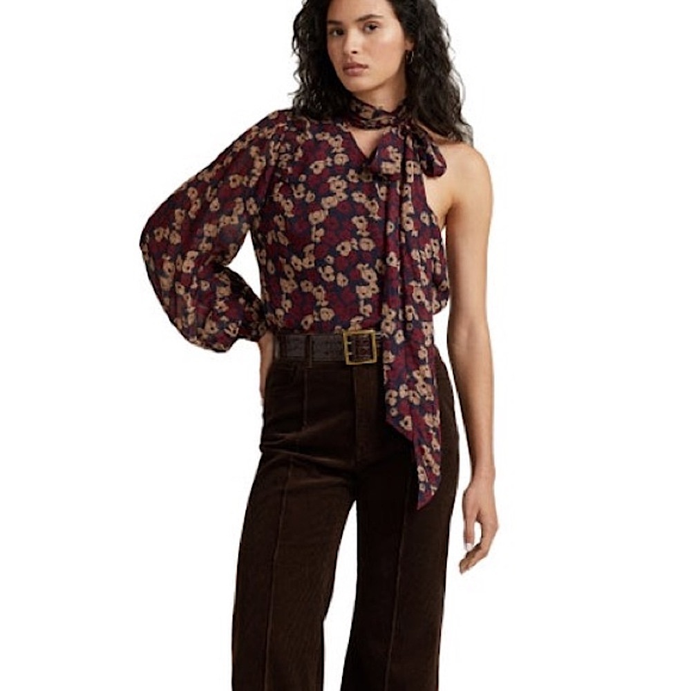 Polo Ralph Lauren Georgette Tie-Neck One Shoulder Top